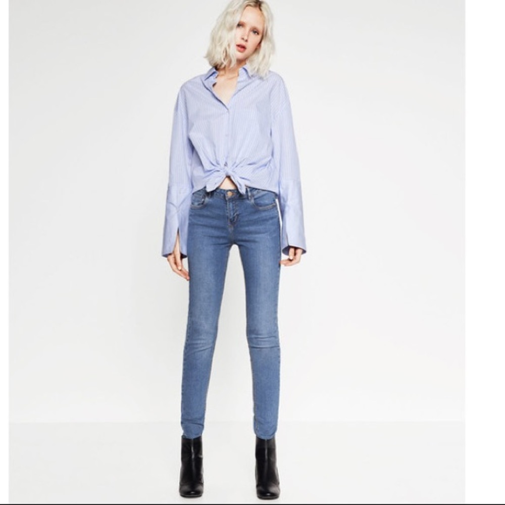 ZARA BLUE COTTON MID WAIST SKINNY JEANS BRAND NEW WITH TAGS US 4